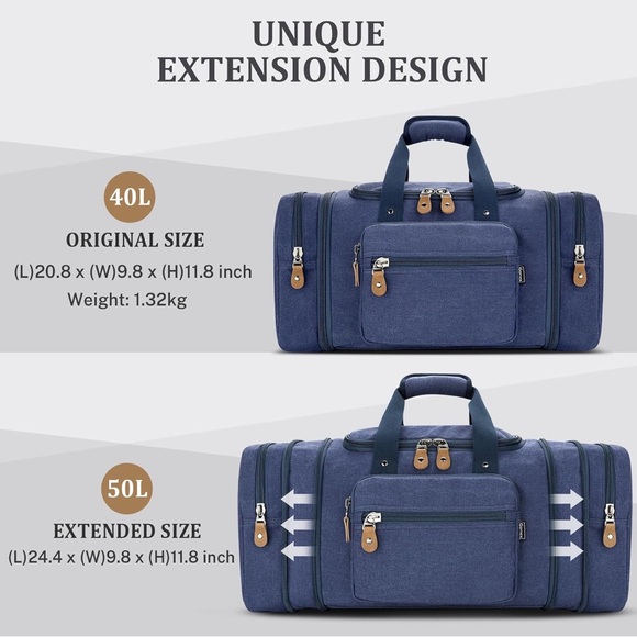 Gonex Canvas Duffle Bag for Travel 60L Expandable Duffel Weekend Overnight NWOT - Picture 6 of 13